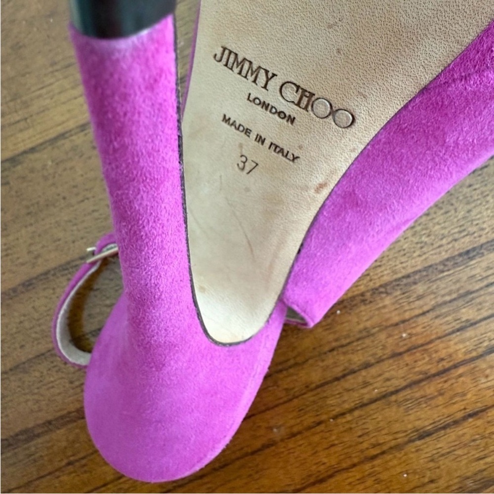 Jimmy Choo Fuchsia Suede Peep-Toe Heels - Picture 4 of 5